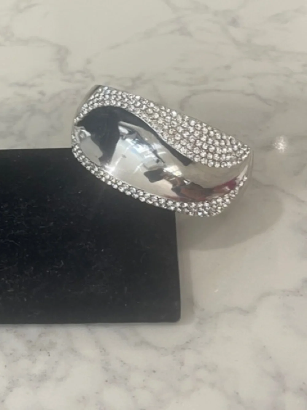 Crystal-Embellished Silver Statement Cuff Bracelet